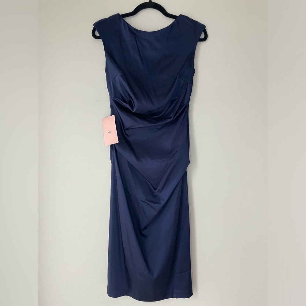 SOLD NWT BHLDN Mireya Navy Blue Ruched Sheath Dress Bridesmaid Formal Event Sz 6 - Picture 12 of 13